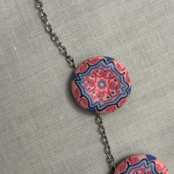 Swatch vintage Blue and pink Patterned statement Necklace - Picture 3 of 5